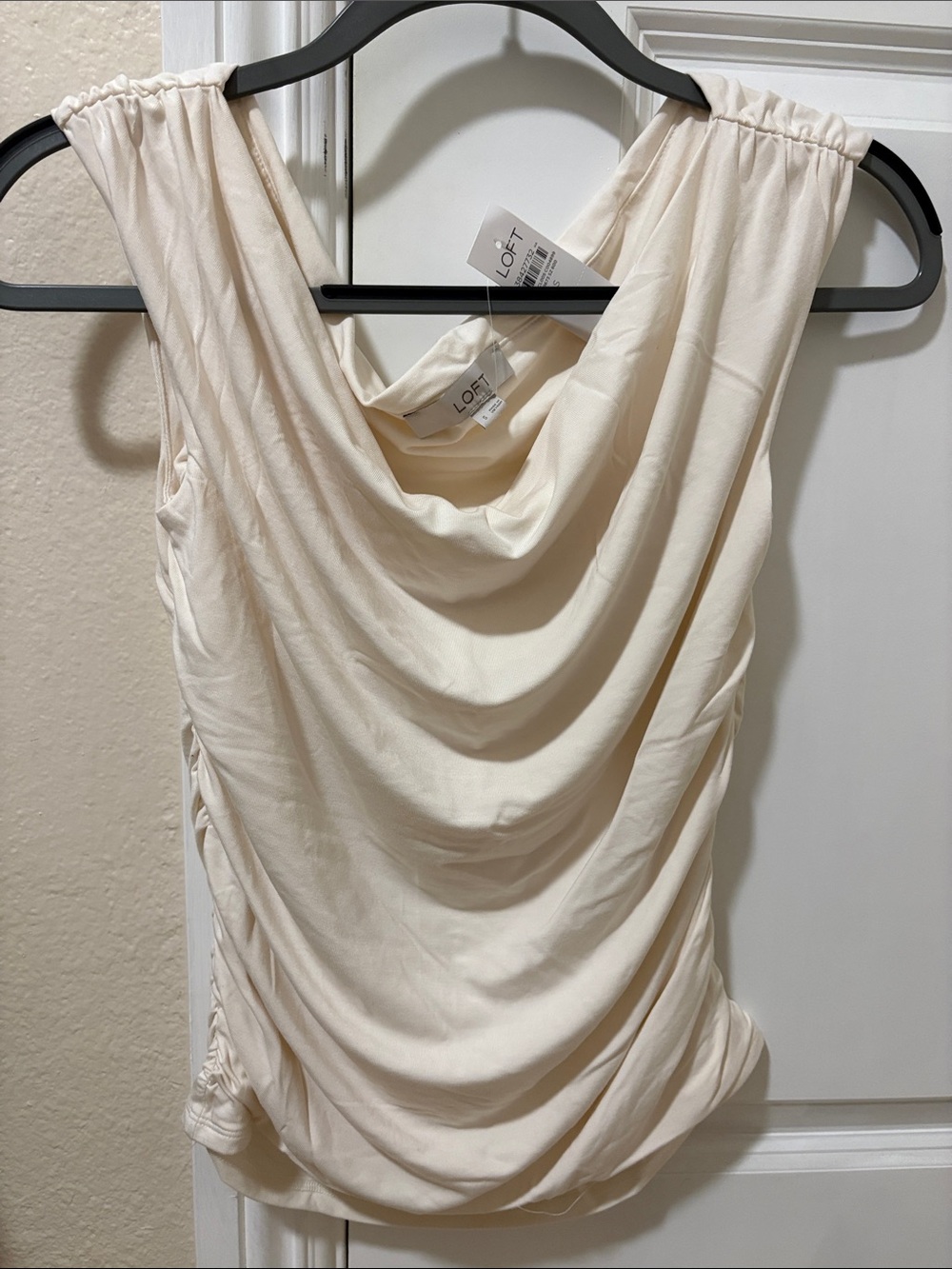Loft Cream Sleeveless Ruched Tank Top - Stretchy, Off Shoulder or On - NWT Small
